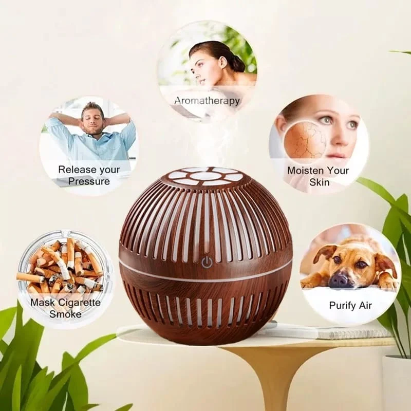200ml Wood Grain round shape Air Humidifier - Image 4