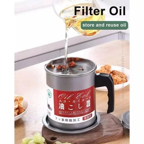 1.4 Litre Stainless Steel Oil Filter Strainer Pot for Cooking Oil Reuse and Grease Separation - Image 2