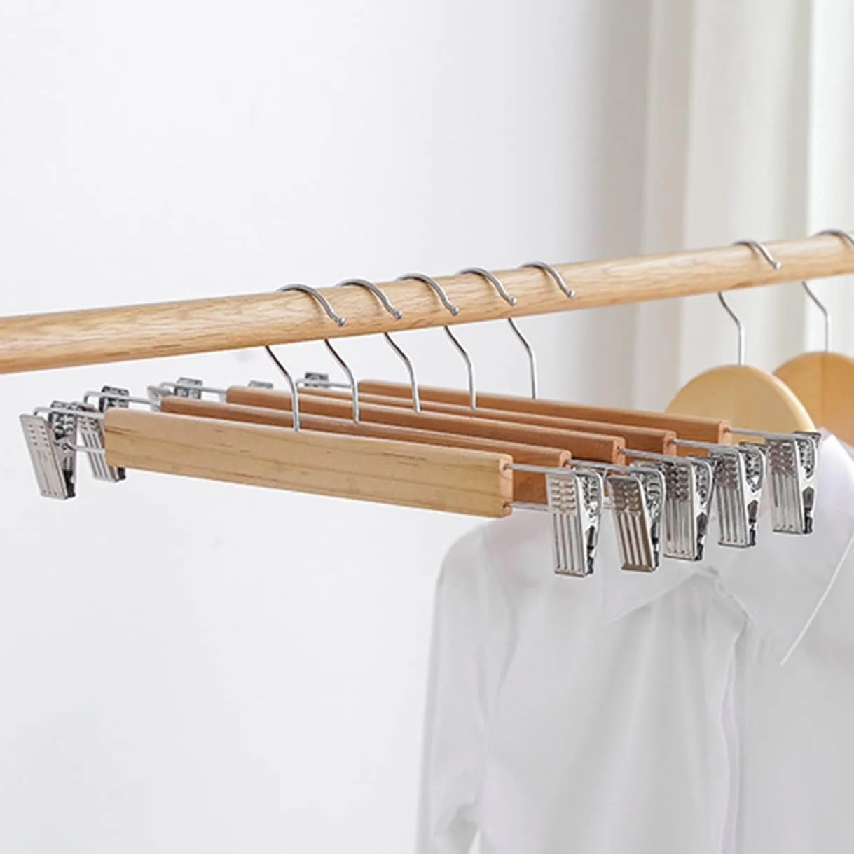 Wooden Trouser & Skirt Hangers with Clips (10 Pack, 36cm) - Image 4