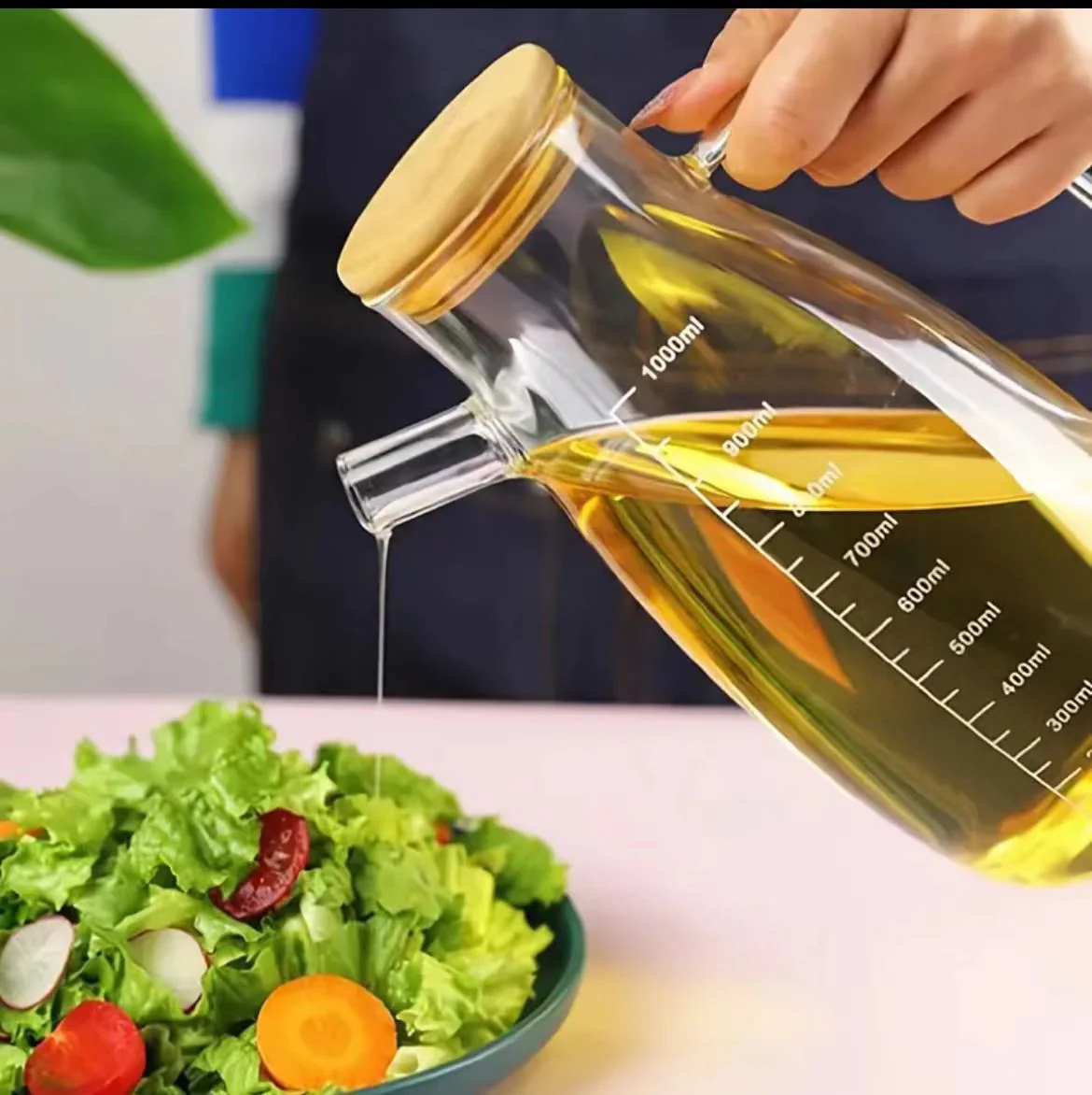 1000ml Glass Oil Bottle, Oil Dispenser & Oil Container with Bamboo Lid, Airtight Stopper, Glass Olive Oil Bottle, Cooking Oil Dispenser Bottle for Kitchen, Vinegar Bottle, Soy Sauce Bottle Kenya - Image 2