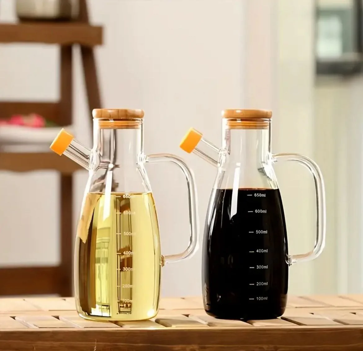 1000ml Glass Oil Bottle, Oil Dispenser & Oil Container with Bamboo Lid, Airtight Stopper, Glass Olive Oil Bottle, Cooking Oil Dispenser Bottle for Kitchen, Vinegar Bottle, Soy Sauce Bottle Kenya - Image 3