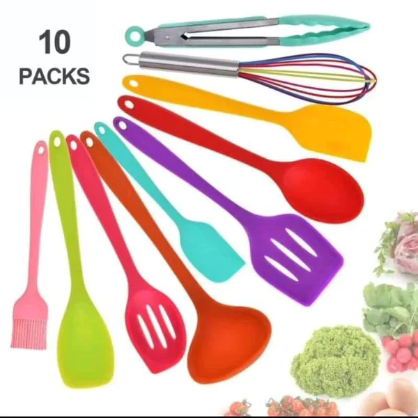 Multicoloured Heat Resistant Silicone Spoon Set 10pcs - Image 2