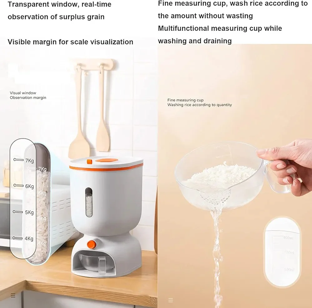 11kg Automatic Rice dispenser with rinsing cup. Smart Rice storage box - Image 2