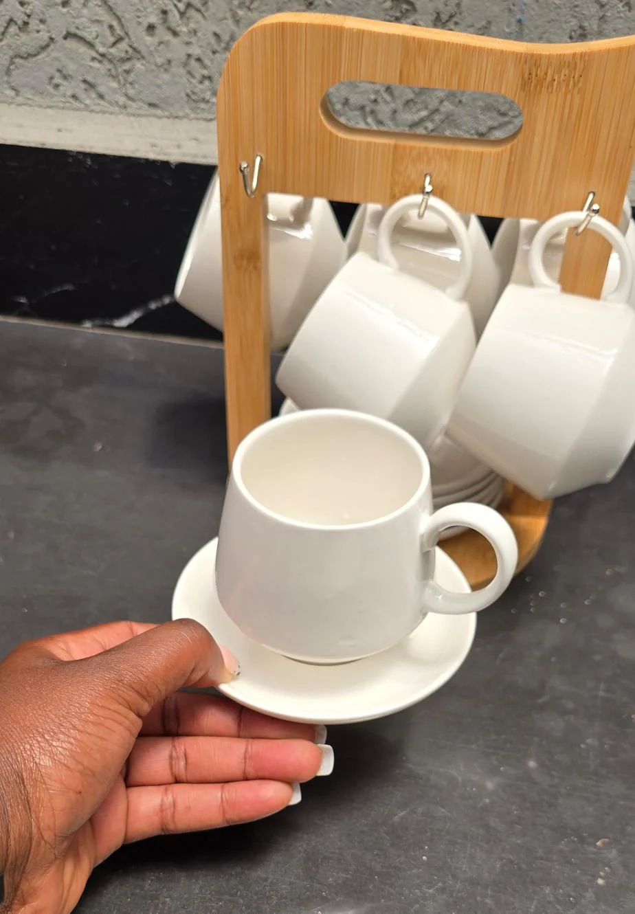 12pc Unique Cappuccino Cups with Bamboo Stand - Image 2