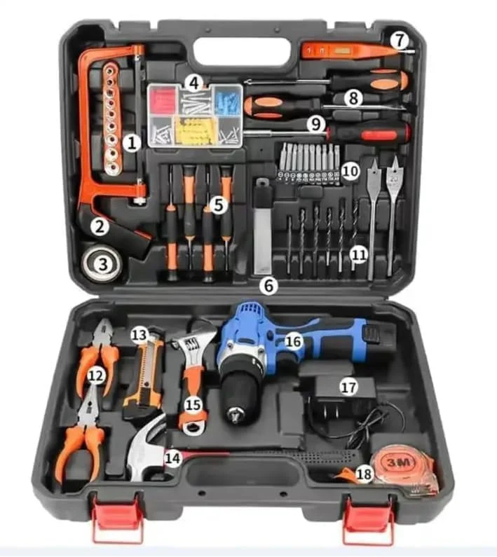 12V Cordless Drill Set Combo Kit,112 Pcs Tool Box Kit for Home,Tool Sets for Men, Basic Tool Kit with Power Drill, with Drill for Garden Office Home Repair Screwdriver Drill Tool Kits - Image 3
