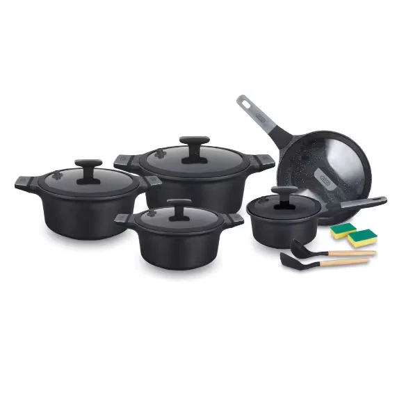 14Pcs Granite Coookware Set Die-Cast Aluminium Pan NonStick Casserole Silicone Lid - Image 2