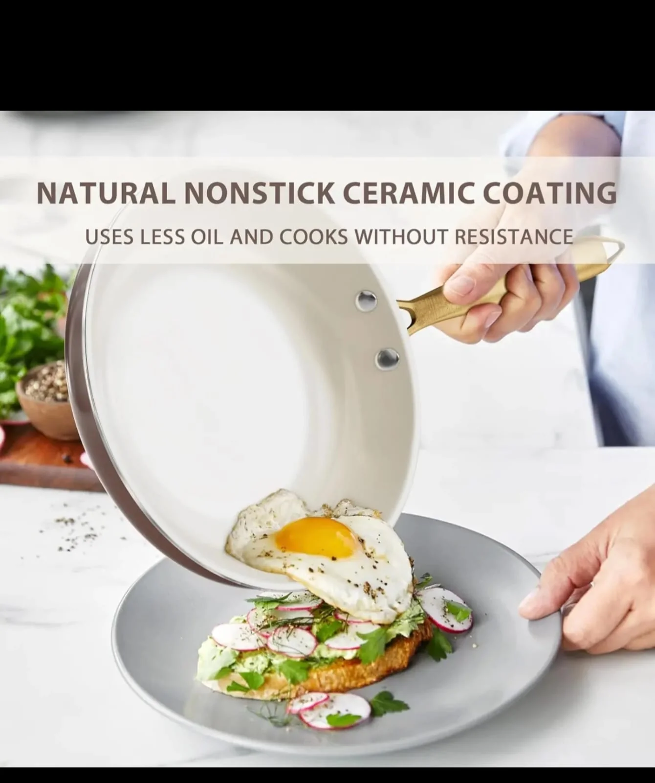 15 Pcs Ceramic Cookware Set PFAS Free PFOA Free with 5 Silicone Spoons Dishwasher Safe - Image 4