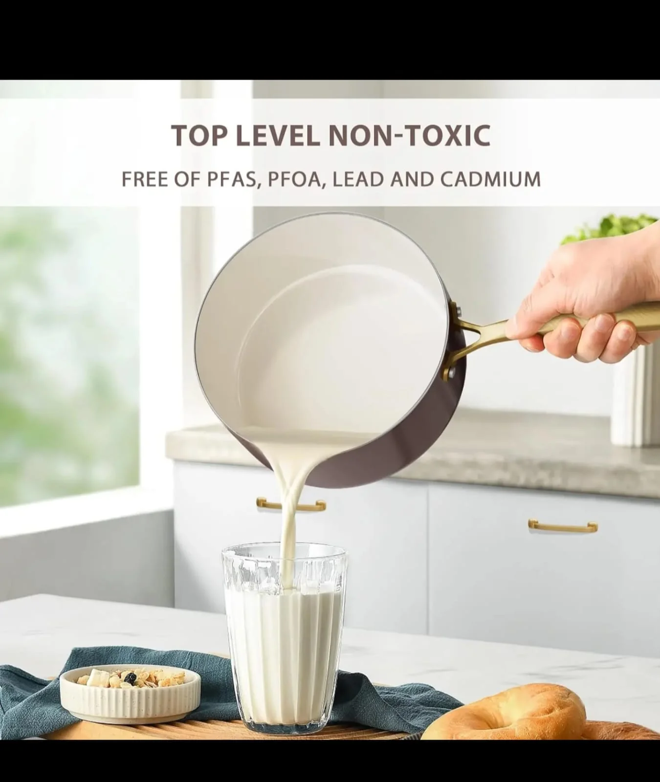 15 Pcs Ceramic Cookware Set PFAS Free PFOA Free with 5 Silicone Spoons Dishwasher Safe - Image 5