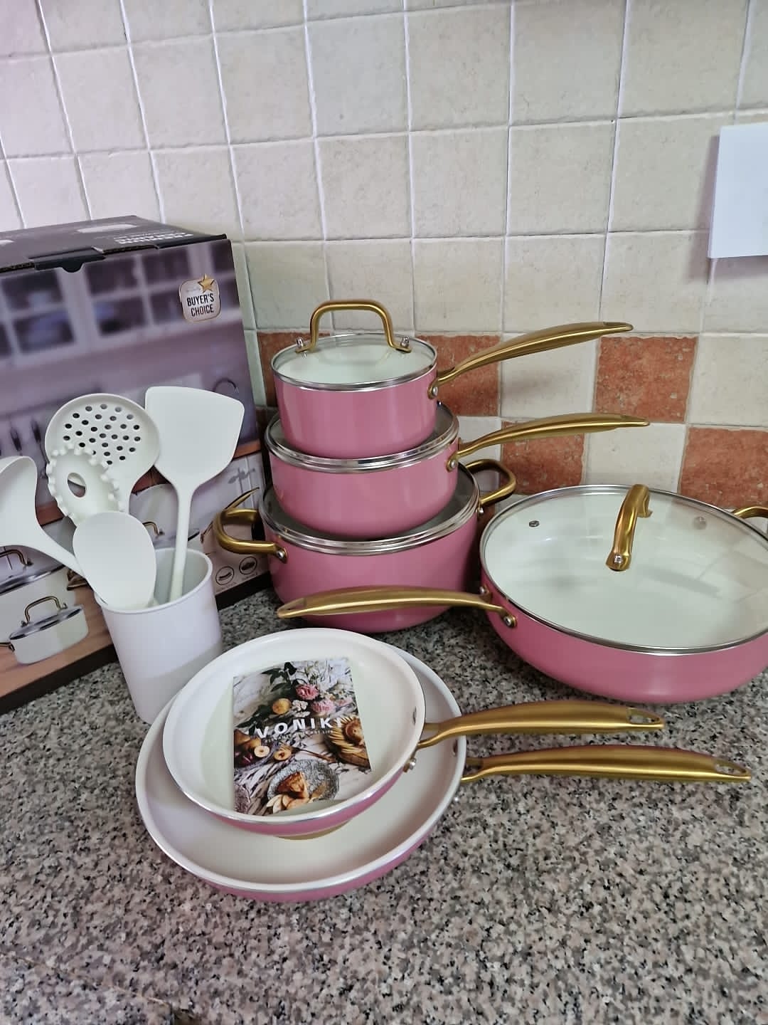15 Pcs Ceramic Cookware Set PFAS Free PFOA Free with 5 Silicone Spoons Dishwasher Safe - Image 7