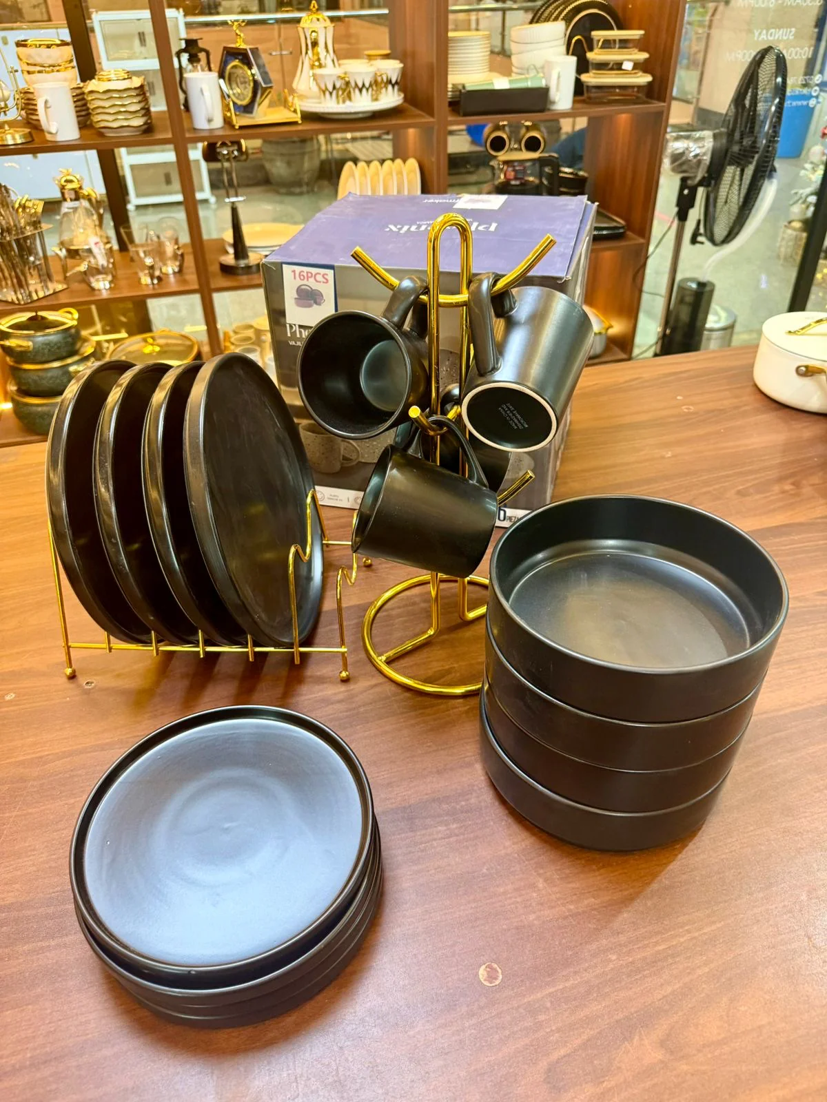 16-Piece Black Ceramic Dinner Set | Elegant Stoneware Plates, Bowls & Cups | Homelux Kenya - Image 4