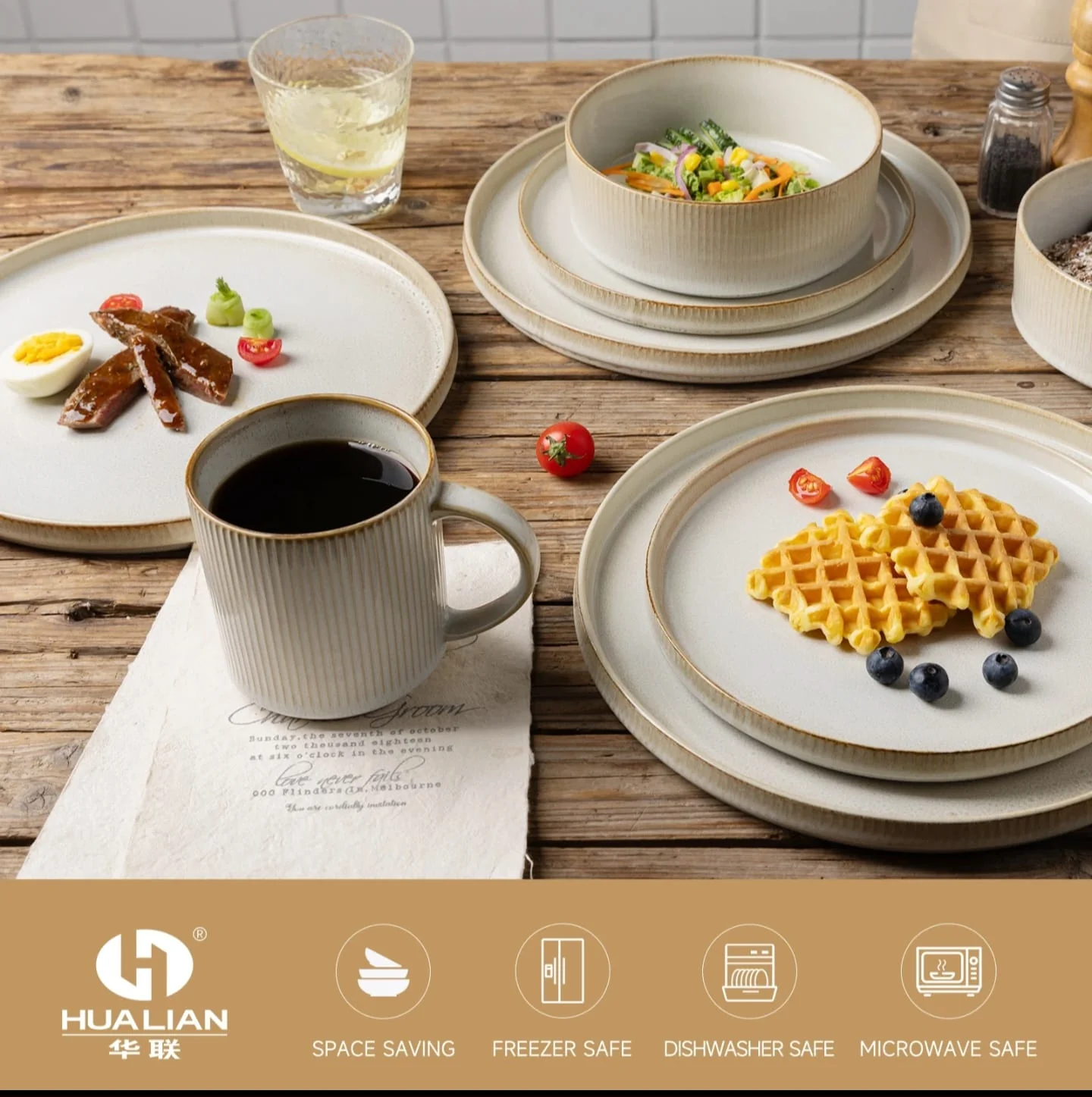 16pcs Elegant Reactive Glazed White Embossed Stoneware Set Transform Your Dining Table - Image 2