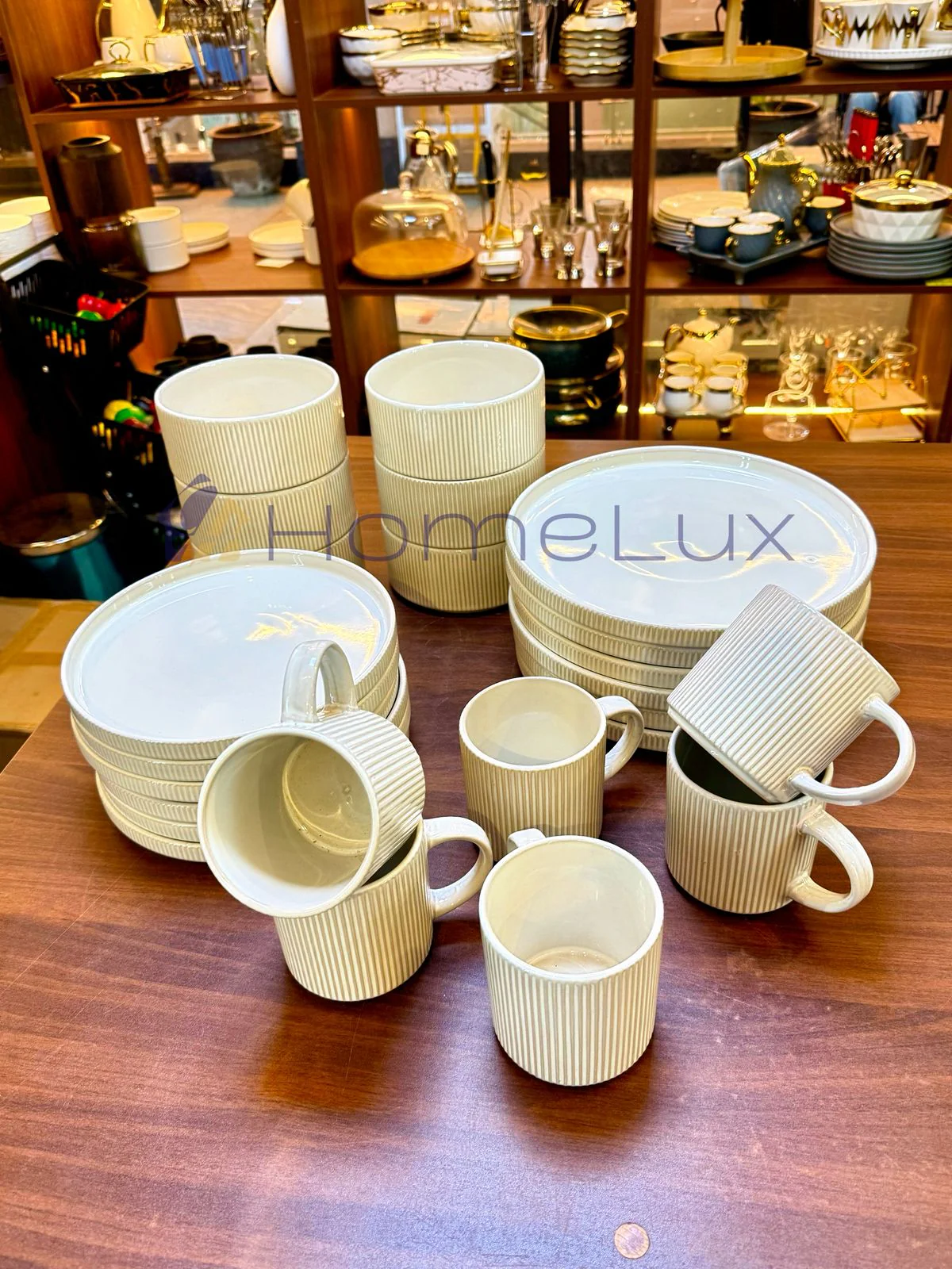 16pcs Elegant Reactive Glazed White Embossed Stoneware Set Transform Your Dining Table - Image 3