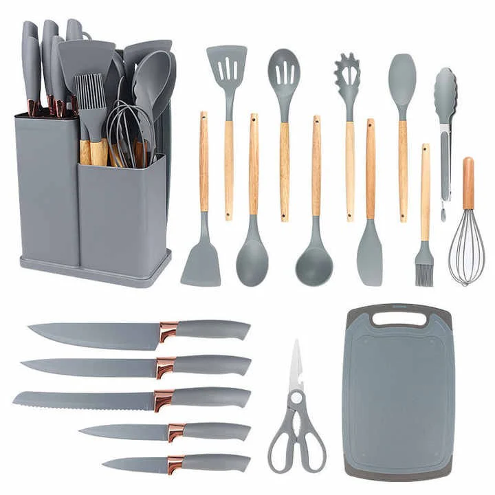 19-Piece Cooking Utensil & Silicone Knife Spoon Set All in One Kitchen Starter Kit - Image 10