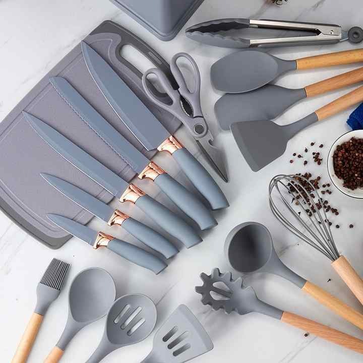19-Piece Cooking Utensil & Silicone Knife Spoon Set All in One Kitchen Starter Kit - Image 13