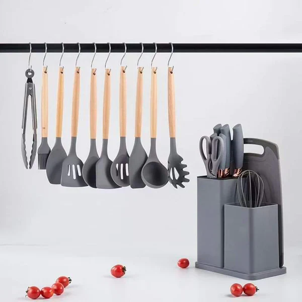 19-Piece Cooking Utensil & Silicone Knife Spoon Set All in One Kitchen Starter Kit - Image 2