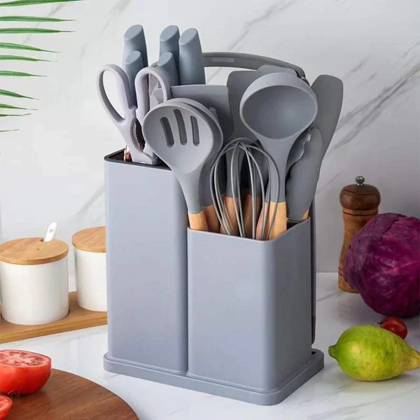 19-Piece Cooking Utensil & Silicone Knife Spoon Set All in One Kitchen Starter Kit - Image 3