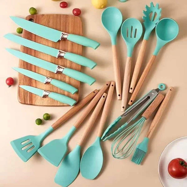 19-Piece Cooking Utensil & Silicone Knife Spoon Set All in One Kitchen Starter Kit - Image 4