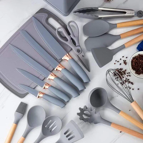 19-Piece Cooking Utensil & Silicone Knife Spoon Set All in One Kitchen Starter Kit - Image 5