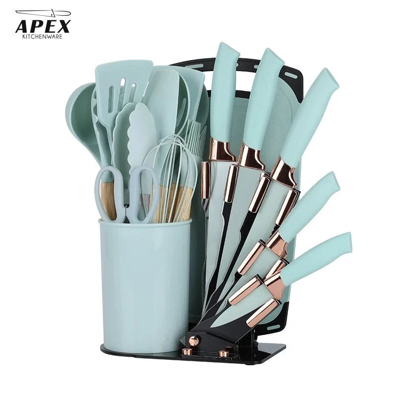 19-Piece Kitchen Utensil Set with Stand, Knives, Chopping Board & Silicone Tools - Image 3
