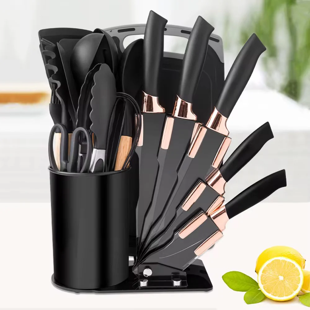 19-Piece Kitchen Utensil Set with Stand, Knives, Chopping Board & Silicone Tools - Image 4