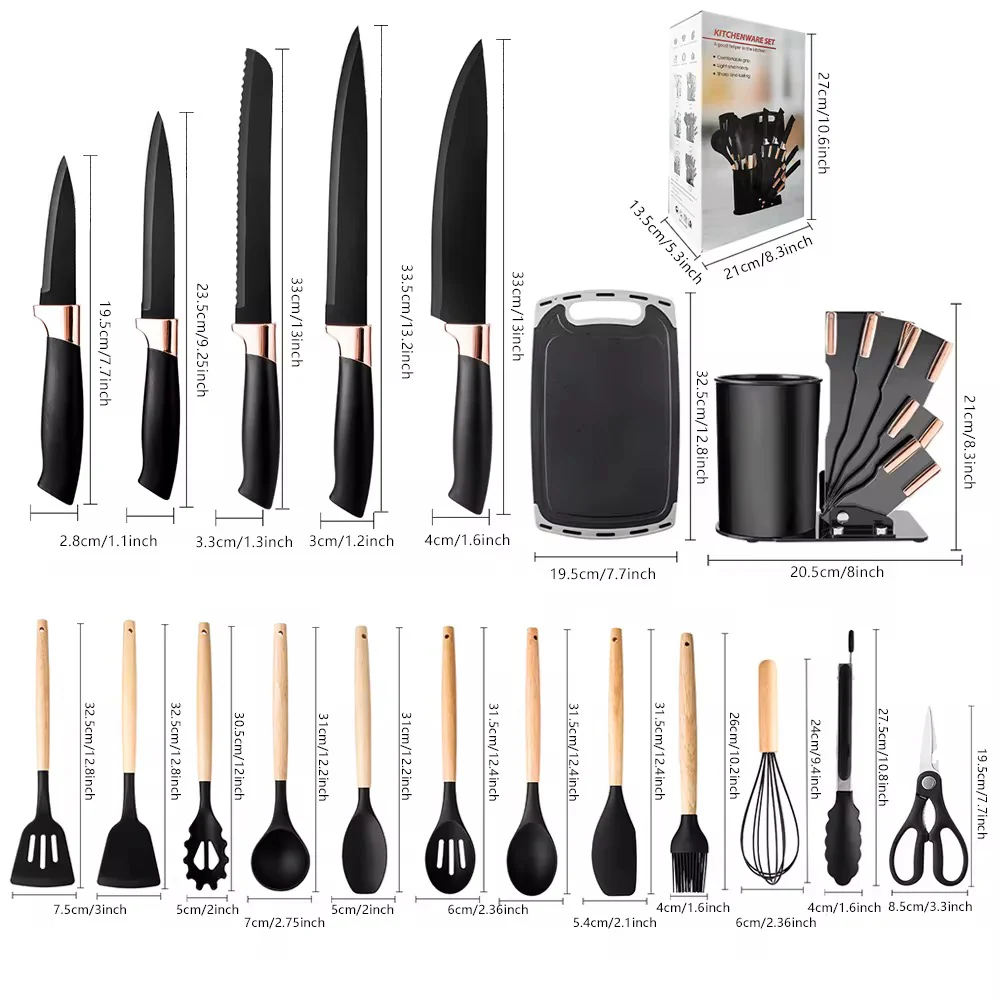 19-Piece Kitchen Utensil Set with Stand, Knives, Chopping Board & Silicone Tools - Image 6