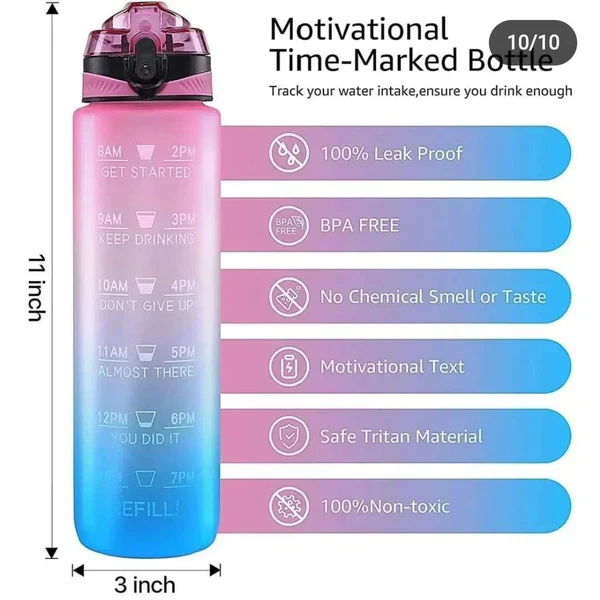 1Litre BPA Free Motivational Water Bottle - Image 3