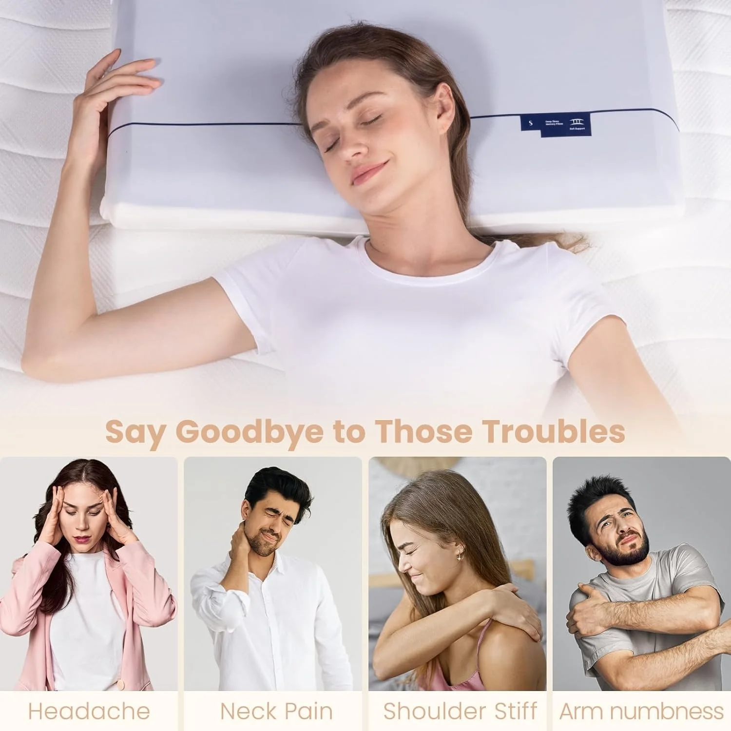 1pcs Memory Foam Pillows, Cervical Neck Pillow for Neck Pain Relief, Soft and Cooling for Back Side Sleeper Pillow with Two-Sided Reversible, Fits The Face Perfectly, Home Bed Pillows - Image 8