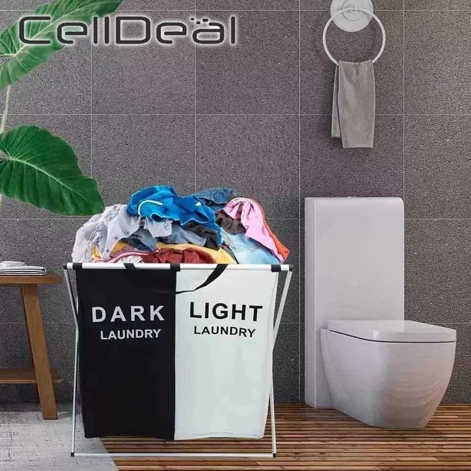 2 compartment foldable and portable laundry basket - Image 3