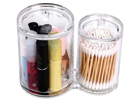 2-in-1 Acrylic Round Cotton Swab Holder & Makeup Brush Holder, Clear Acrylic Organiser with Lid for Bathroom, Vanity & Dressing Table - Image 4