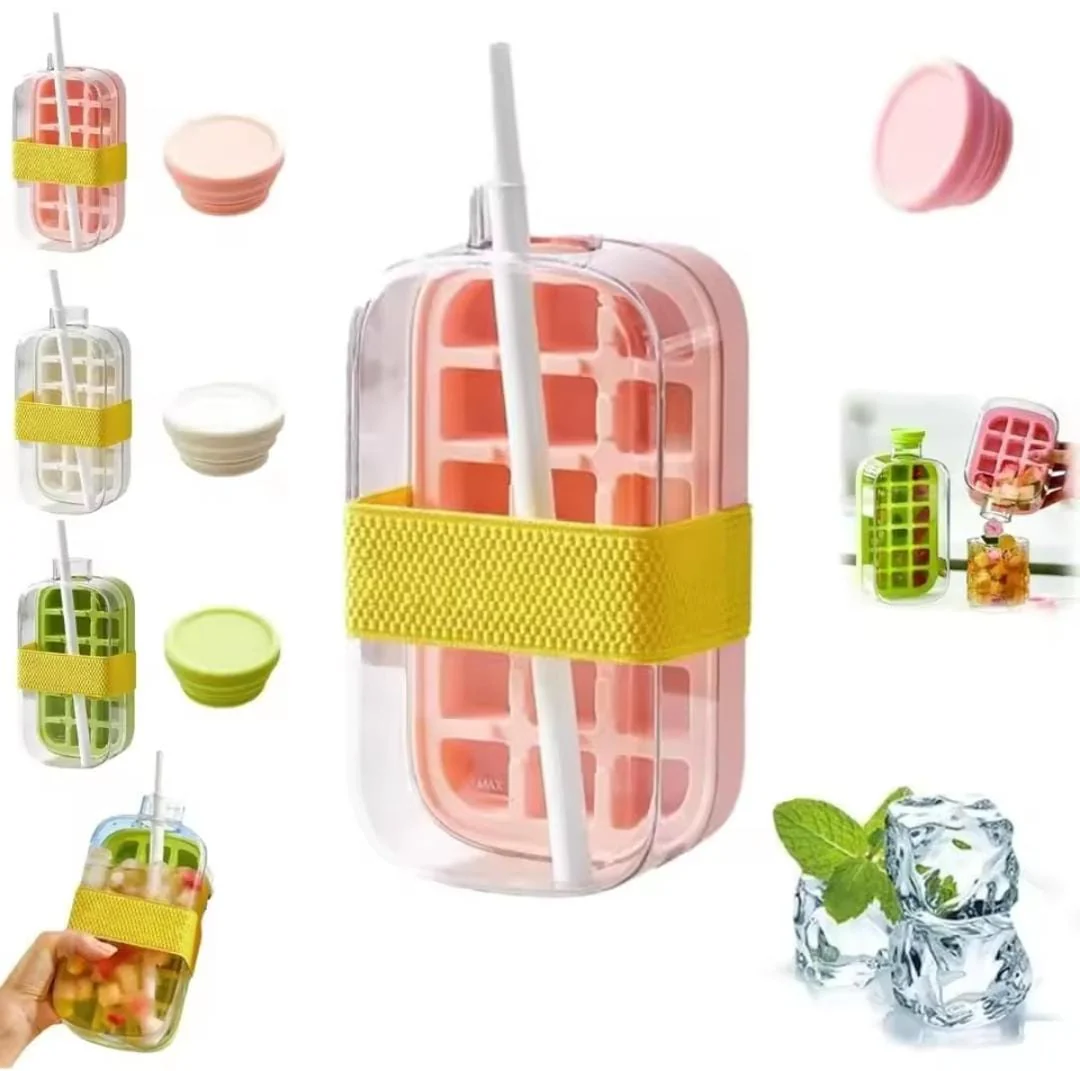 2-in-1 ice cube bottle with an integrated ice cube tray and a straw - Image 10