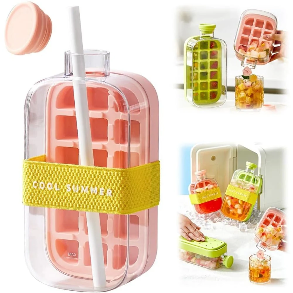 2-in-1 ice cube bottle with an integrated ice cube tray and a straw - Image 2