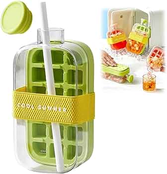 2-in-1 ice cube bottle with an integrated ice cube tray and a straw - Image 3
