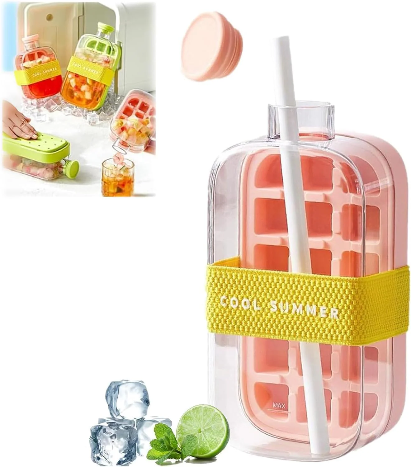 2-in-1 ice cube bottle with an integrated ice cube tray and a straw - Image 4