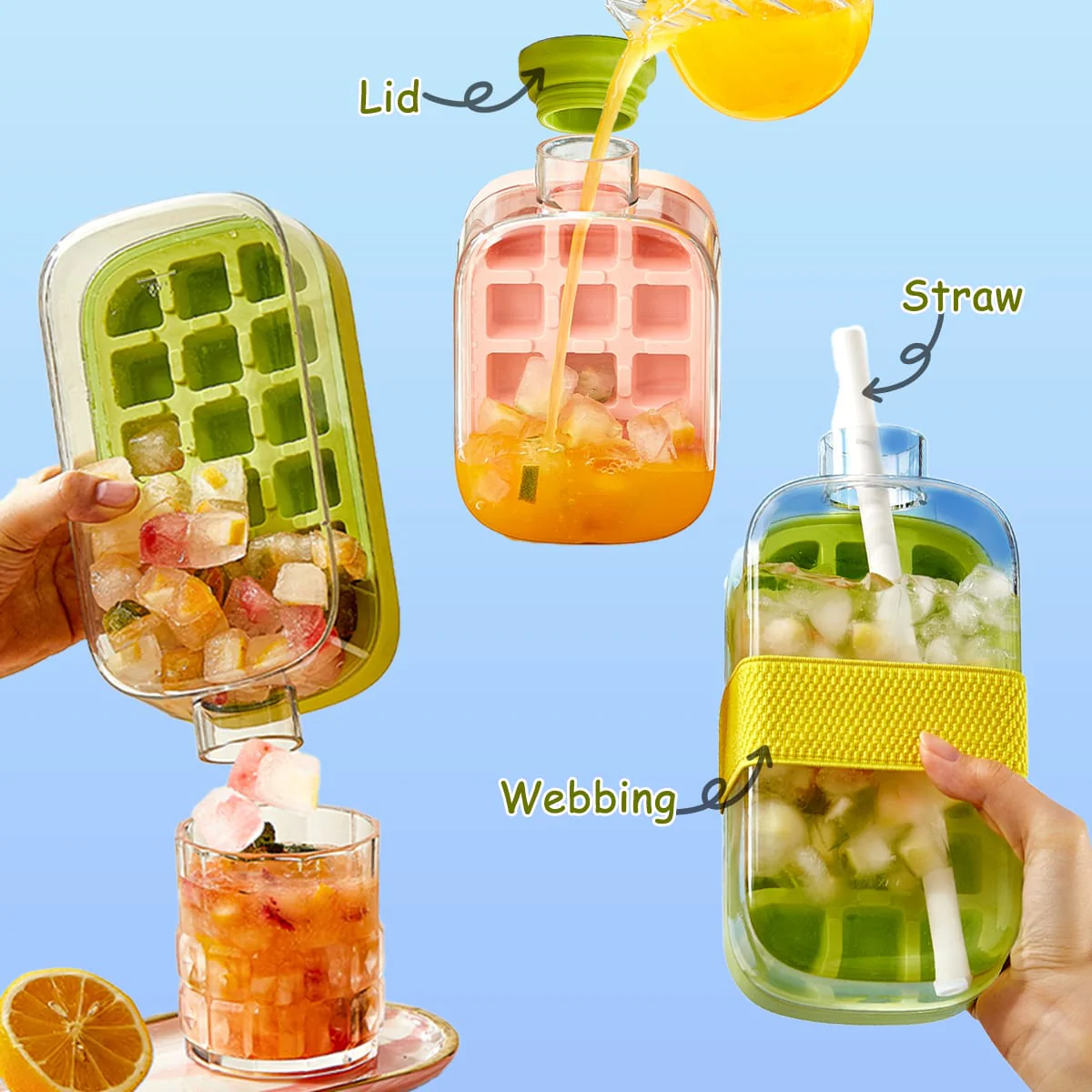 2-in-1 ice cube bottle with an integrated ice cube tray and a straw - Image 5