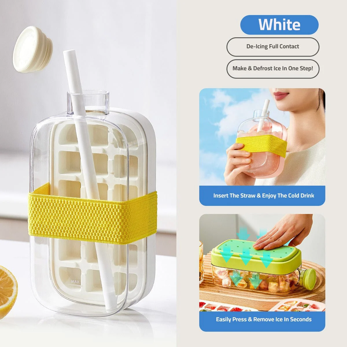 2-in-1 ice cube bottle with an integrated ice cube tray and a straw - Image 6