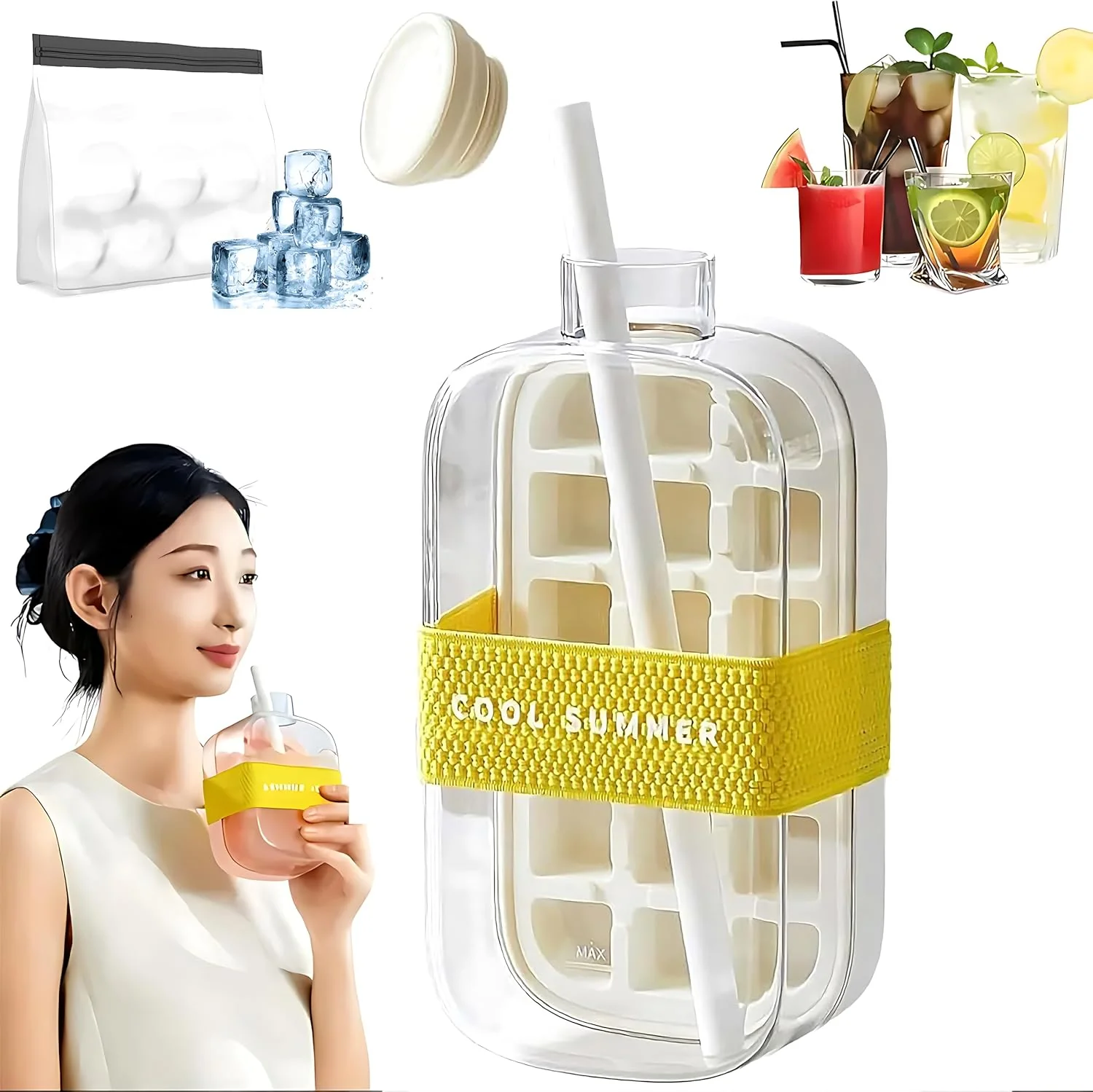2-in-1 ice cube bottle with an integrated ice cube tray and a straw - Image 8