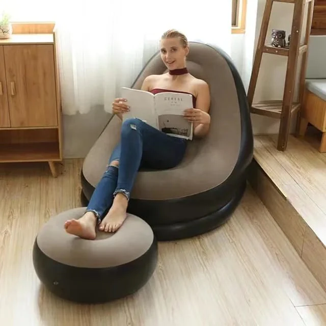 2-in-1 Inflatable Lounge Sofa Bed with Footstool – Portable - Image 3