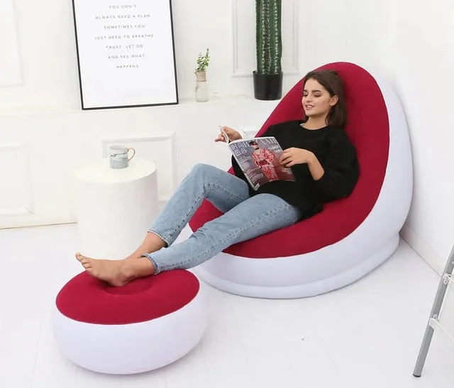 2-in-1 Inflatable Lounge Sofa Bed with Footstool – Portable - Image 6