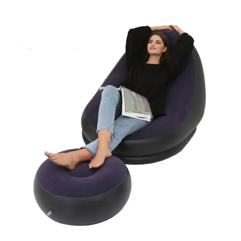 2-in-1 Inflatable Lounge Sofa Bed with Footstool – Portable - Image 7