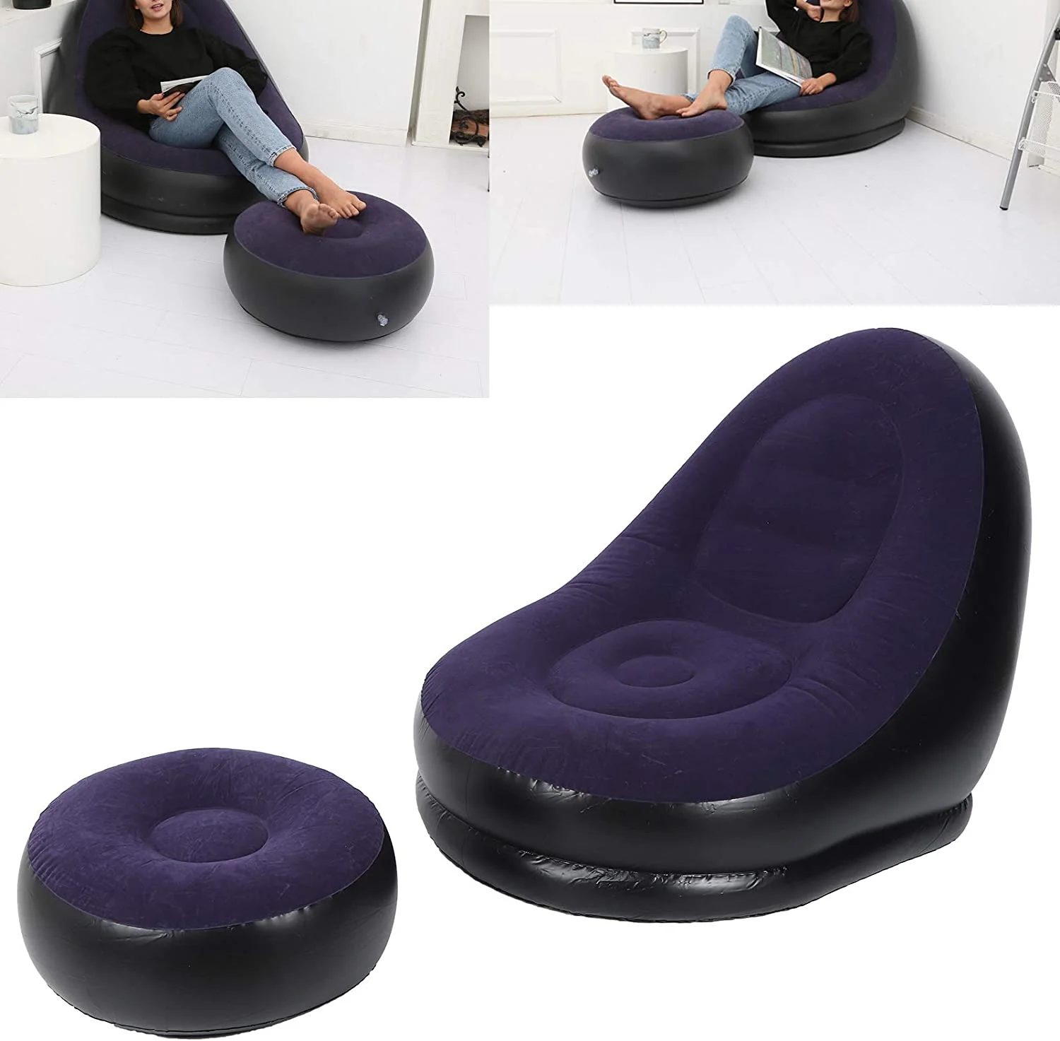 2-in-1 Inflatable Lounge Sofa Bed with Footstool – Portable - Image 8