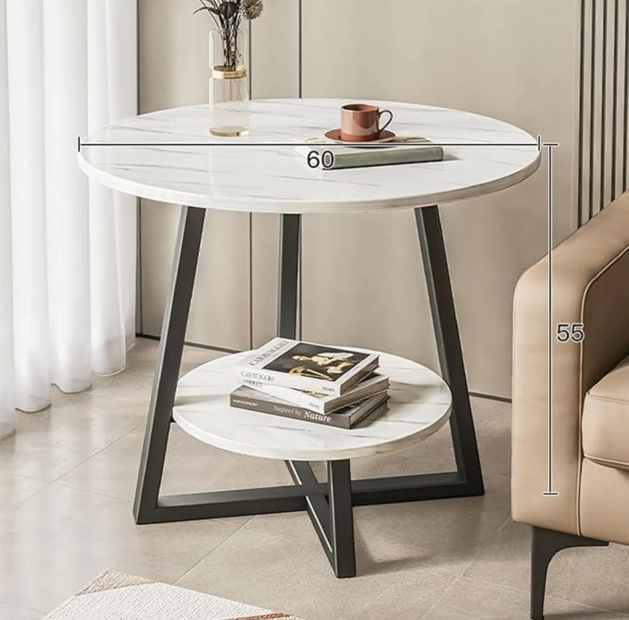2-layer round 3 legged metal frame table - Image 4