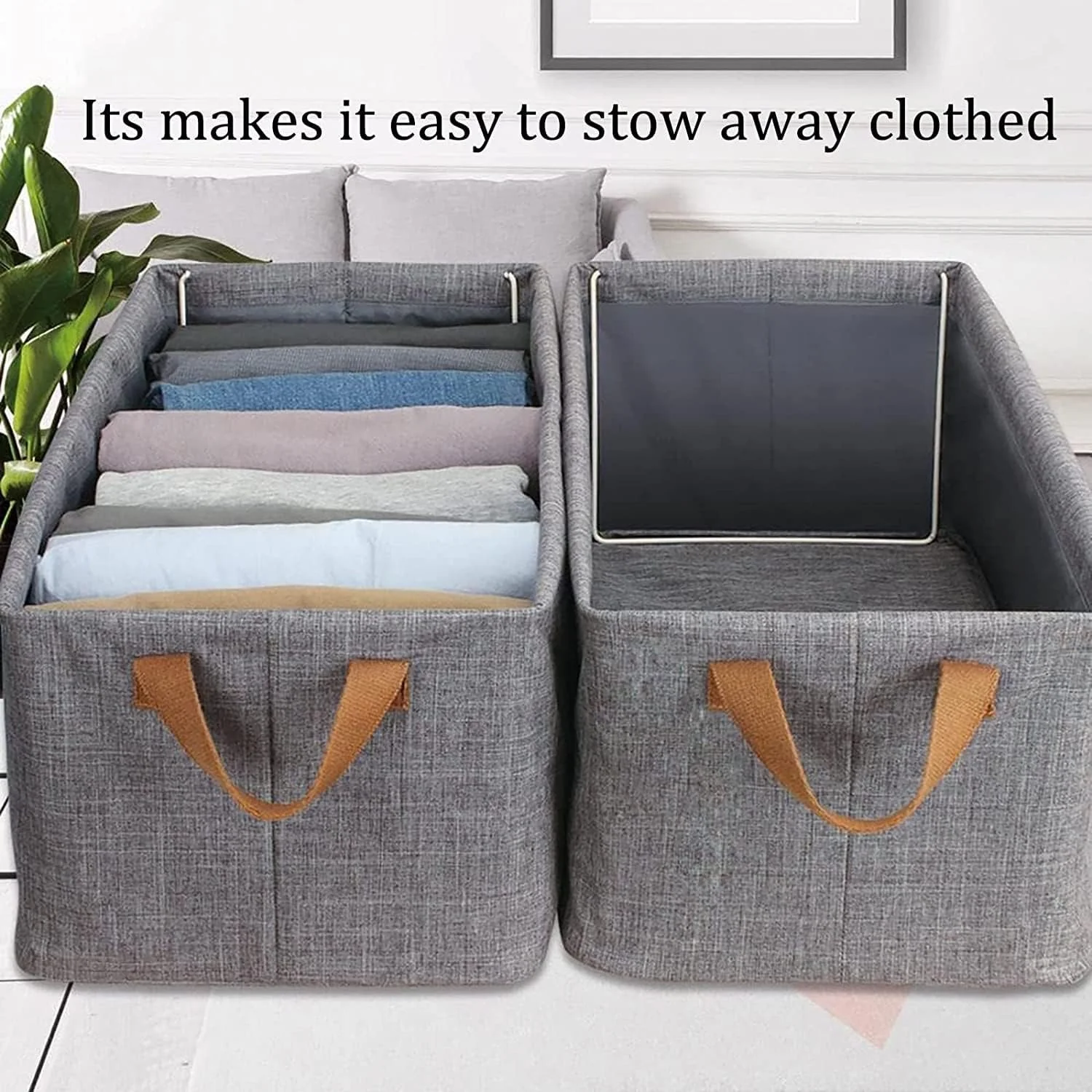 2 Pac Storage Baskets for Organizing, Fabric Storage Bins for Clothes - Image 2