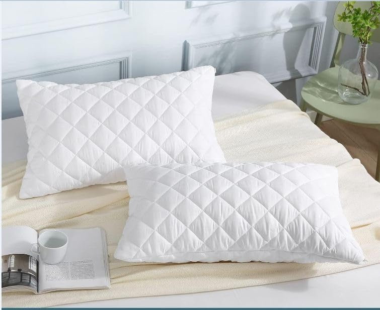 2 Pack Pillow Protectors Quilted Zipped Breathable 100% Cotton Hotel Quality 50 x 75cm - Image 2