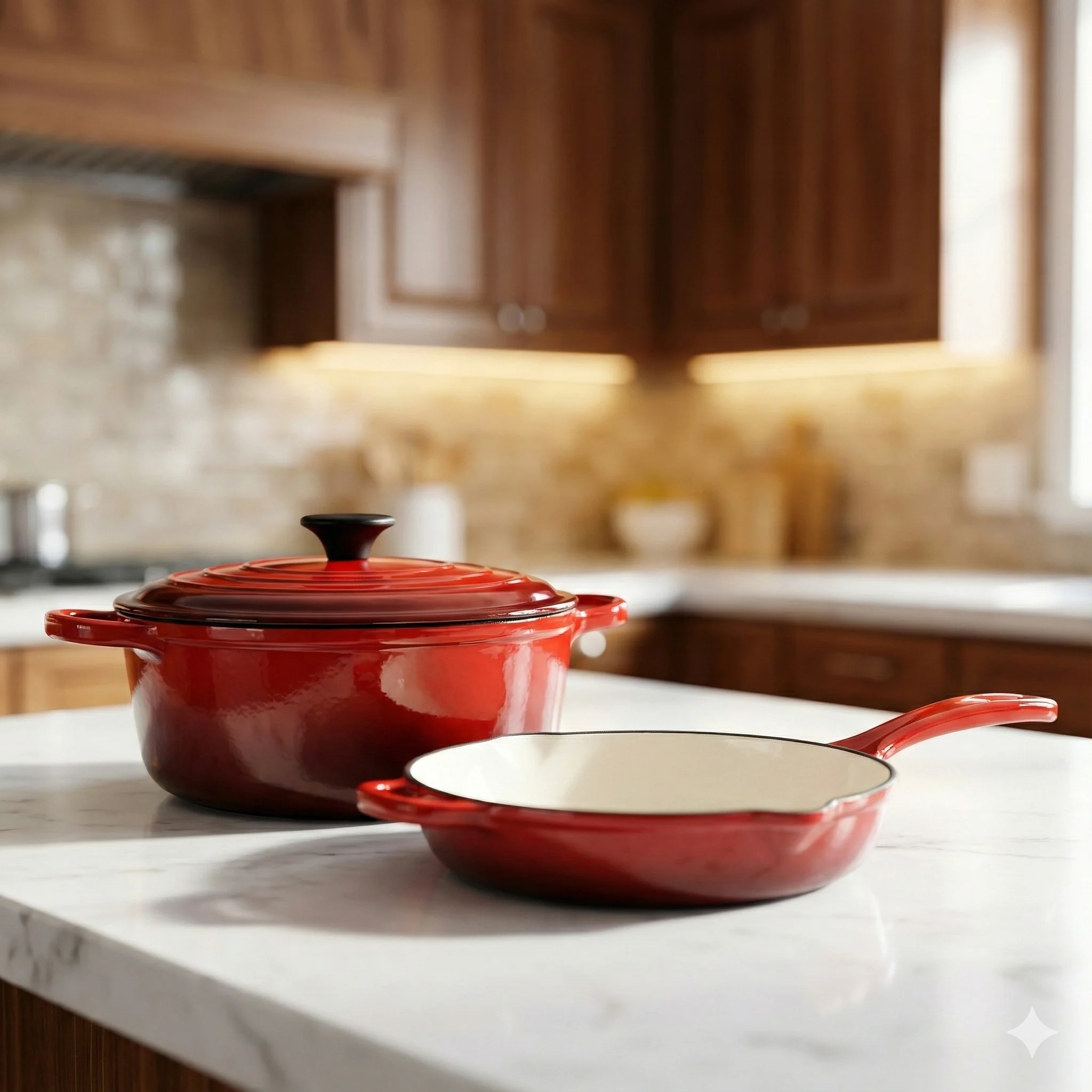 3 Pcs Enamel Cast Iron Cookware Set Heavy-Duty Dutch Oven with Lid | Non-Reactive, Even Heat Distribution Pot for Stewing, Frying & Baking - Image 3