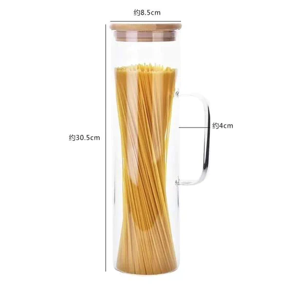 2 Pcs Glass Spaghetti Jar with Bamboo lid and Handle - Image 3