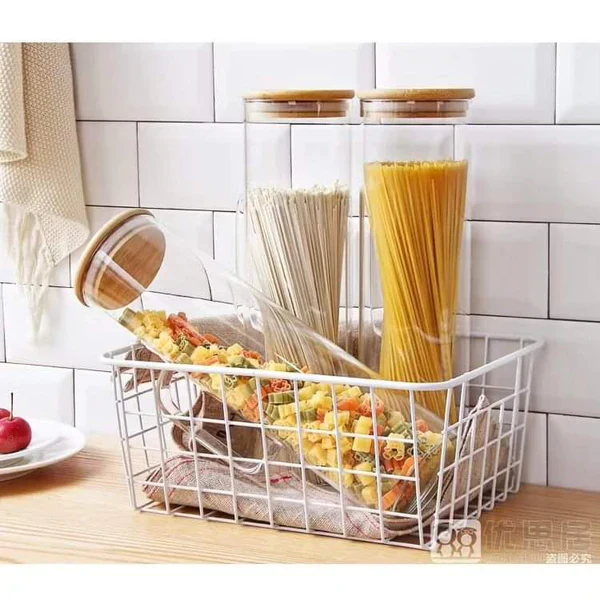 2 Pcs Glass Spaghetti Jar with Bamboo lid and Handle - Image 4