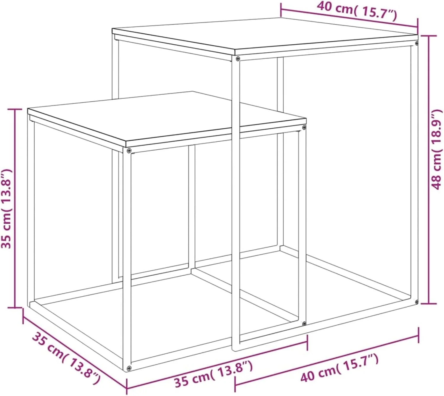 Metallic Side, Bedside, Coffee & End Table – Square with Shelf - Image 8
