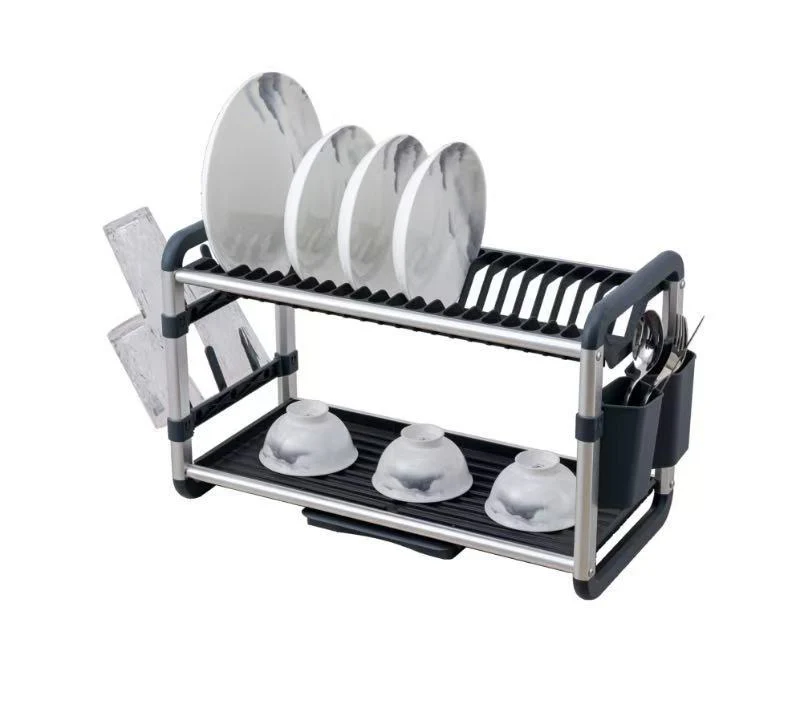 2-Tier Dish Drying Rack with Drip Tray & Utensil Holder - Image 2