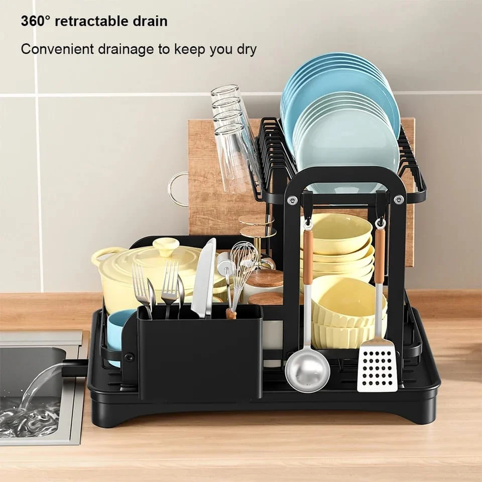 2 Tier Dish Drying Rack with Drip Tray - Image 2
