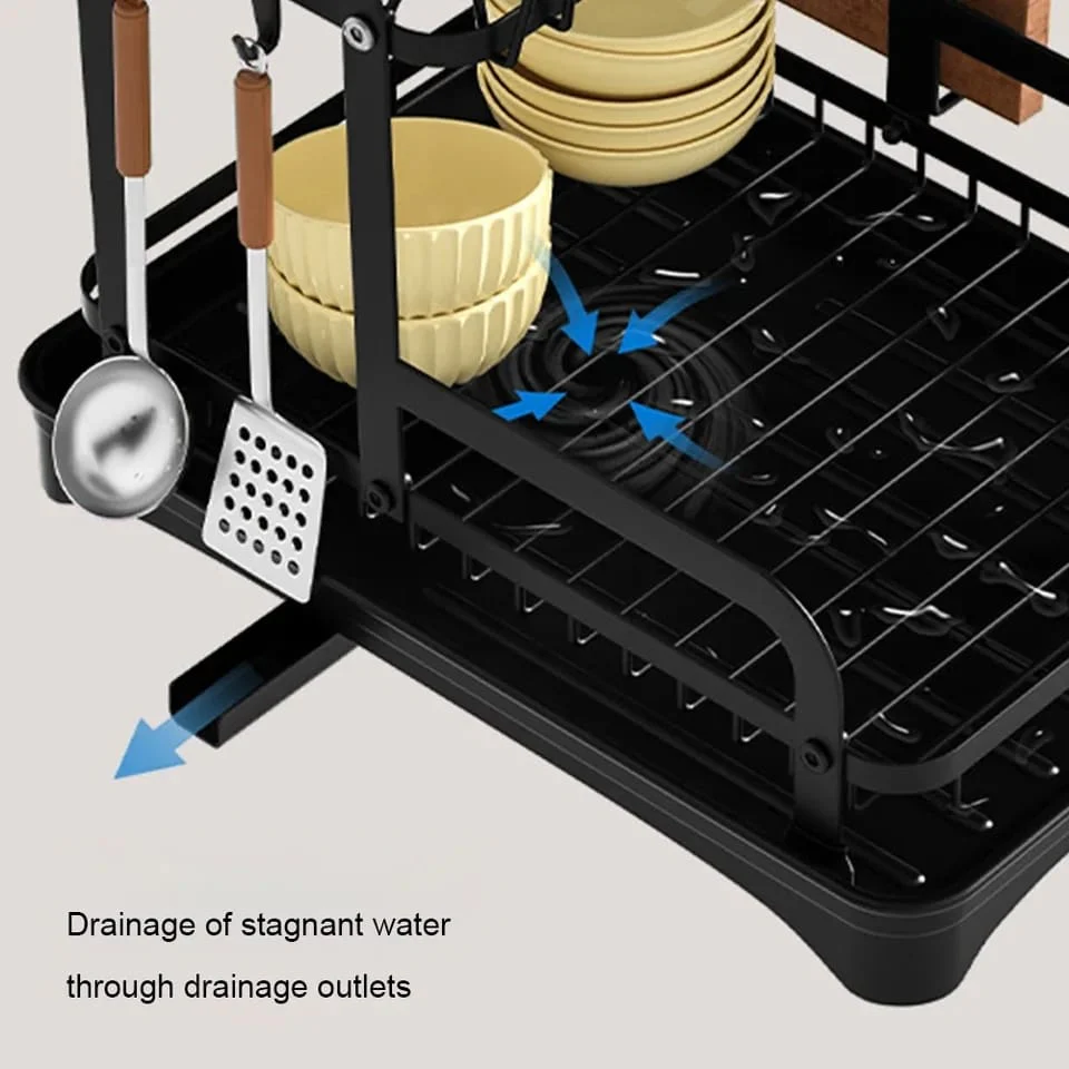 2 Tier Dish Drying Rack with Drip Tray - Image 3